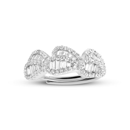 Stylish Diamond Leaf Silver Ring