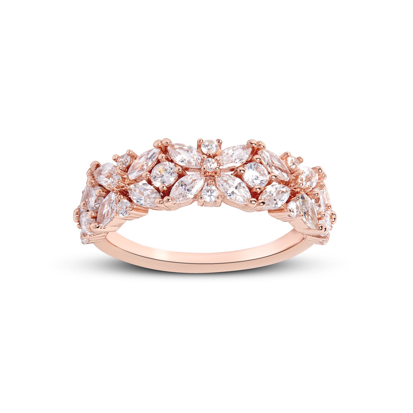 Elegant Rose Gold Silver Diamond Ring