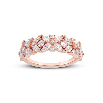 Elegant Rose Gold Silver Diamond Ring