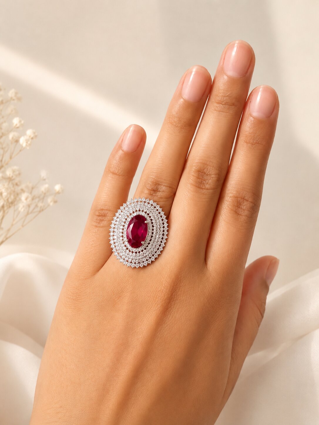 Crimson Royale Cocktail Ring