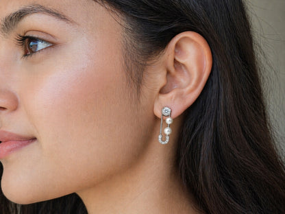 Chic Pearl And Diamond Silver Earrings