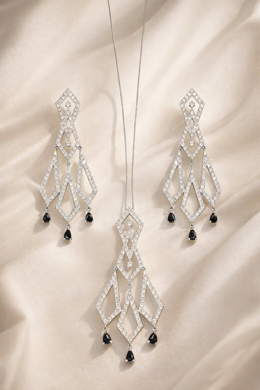 Glam Shine Silver Pendant Set