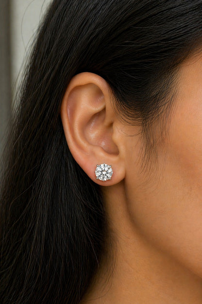 2Cts Solitaire Studs Silver Earrings