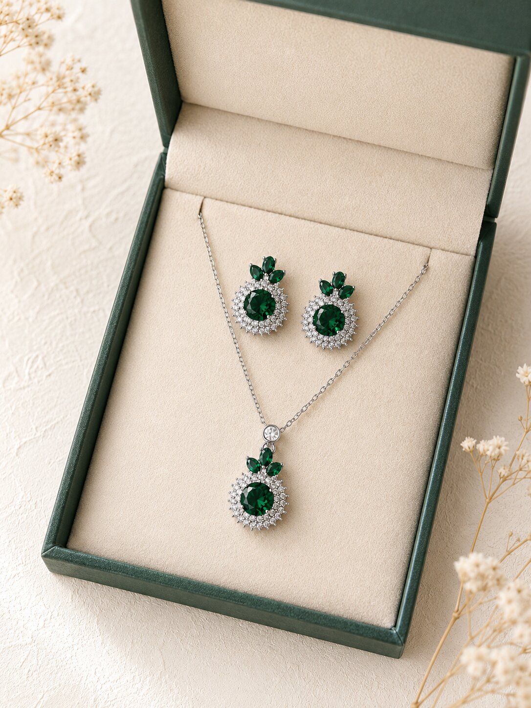 Emerald Aura Silver Set
