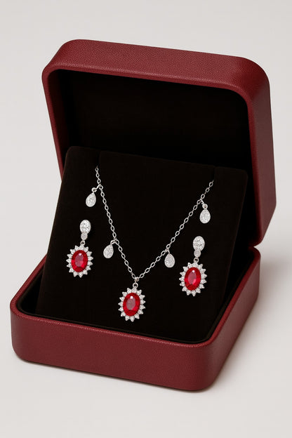 Timeless Ruby Silver Pendant Set