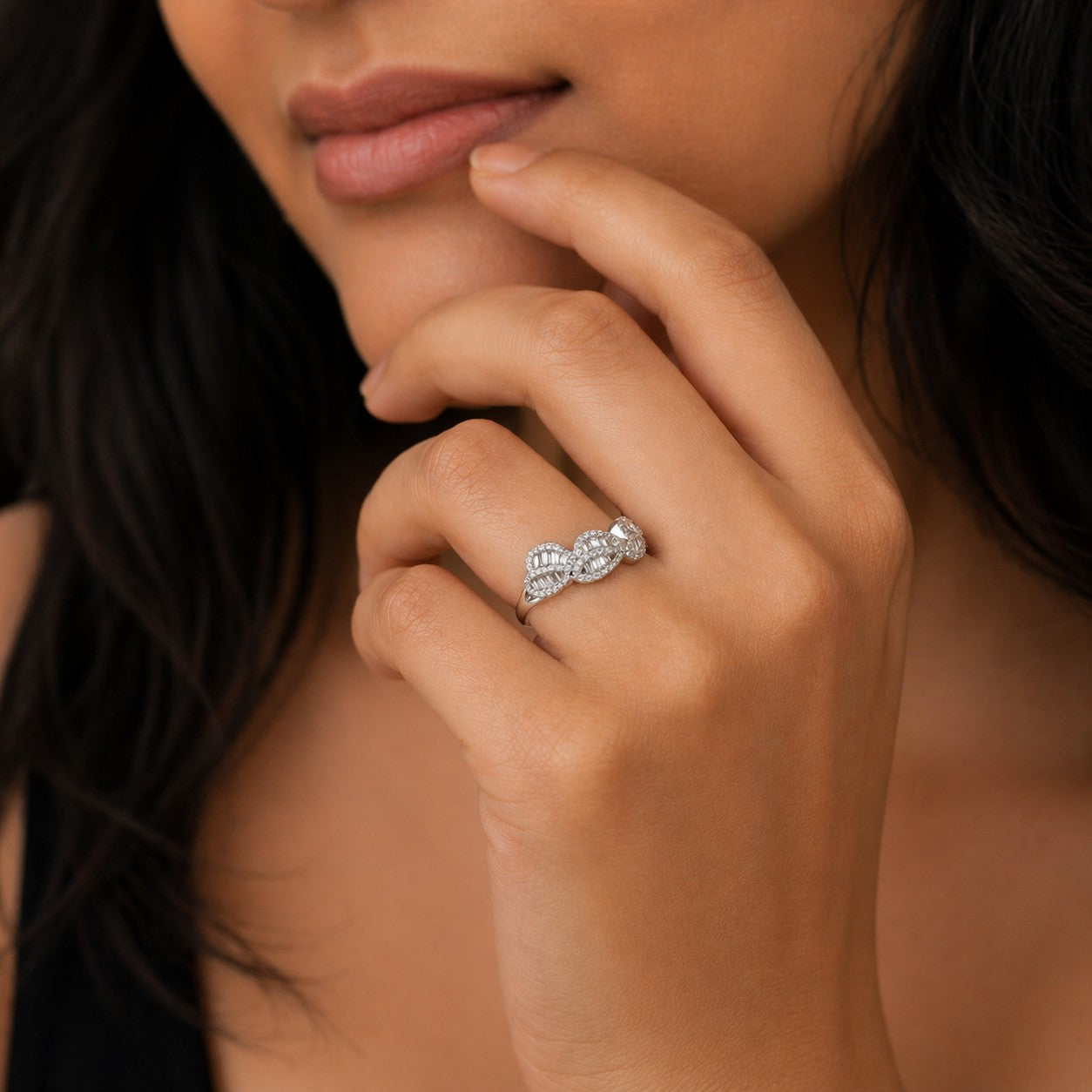 Stylish Diamond Leaf Silver Ring