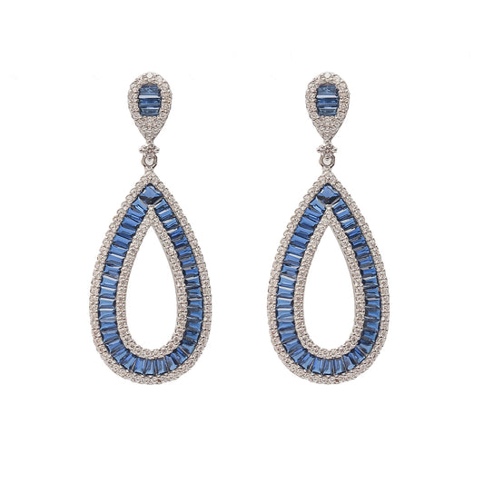 Sapphire and Diamond Silver Dangler Earrings