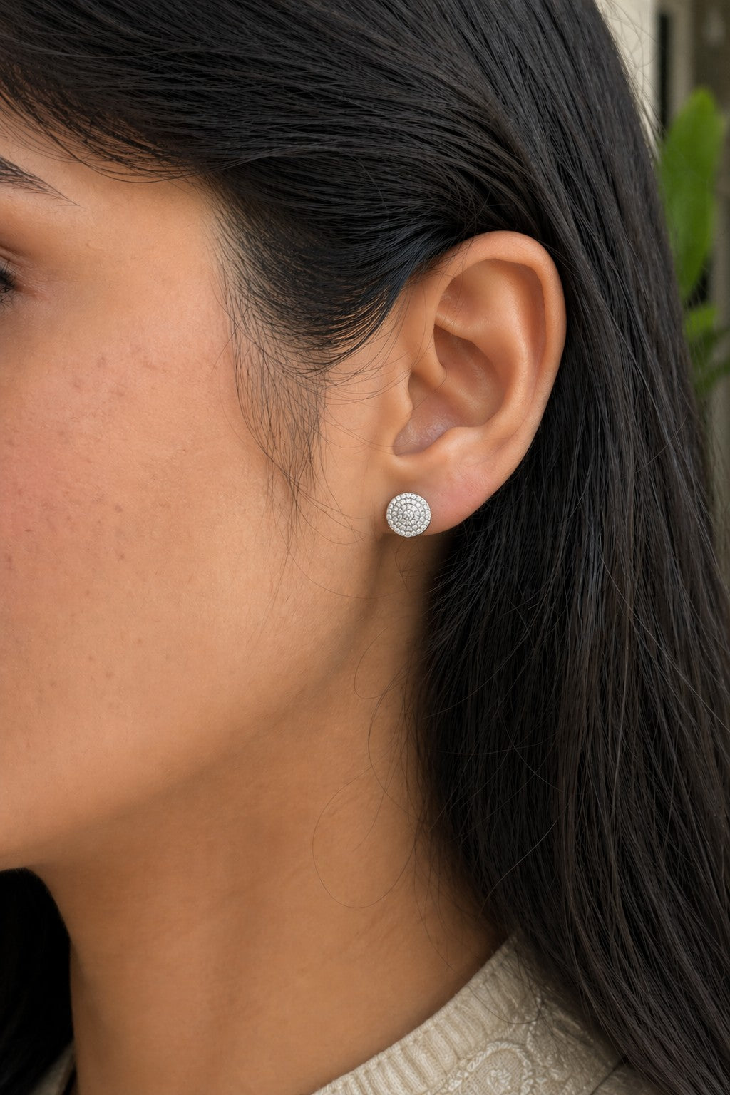 Minimal White Diamond Studs Silver Earrings