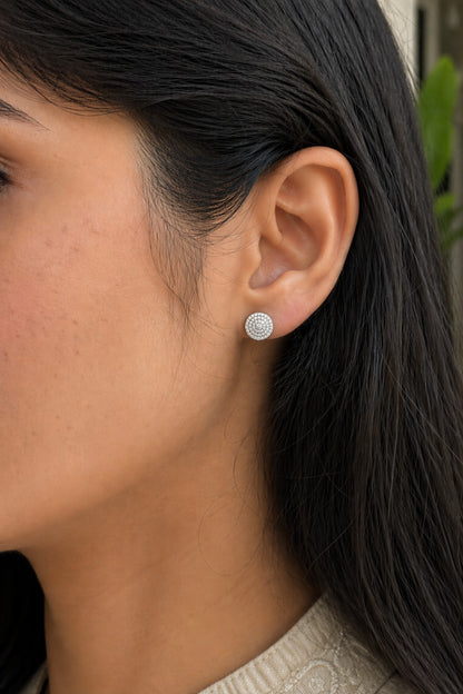 Minimal White Diamond Studs Silver Earrings