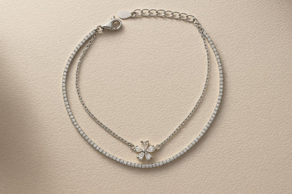 Minimal Diamond Double Silver Bracelet