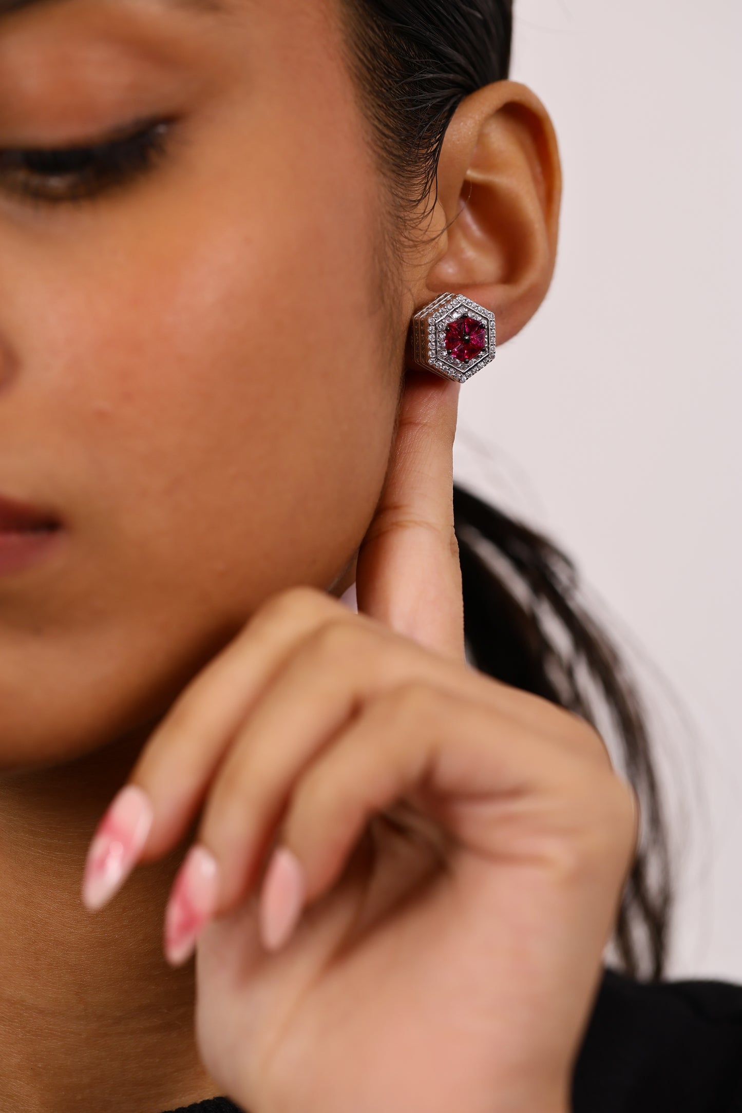 Luxe Ruby And Diamond Studs Silver Earrings