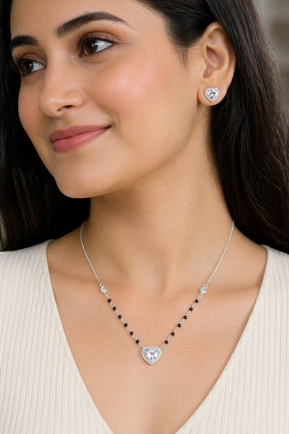 Crystal Mangalsutra Silver Pendant Set