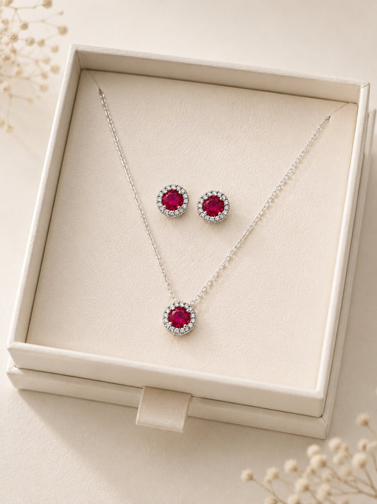 Rounded Ruby Silver Set