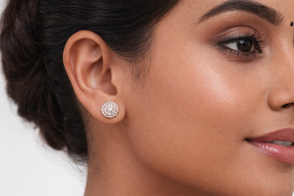 Minimal Rosegold Diamond Studs Silver Earrings
