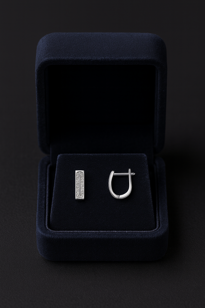 Sleek Hoops Diamond Silver Earrings