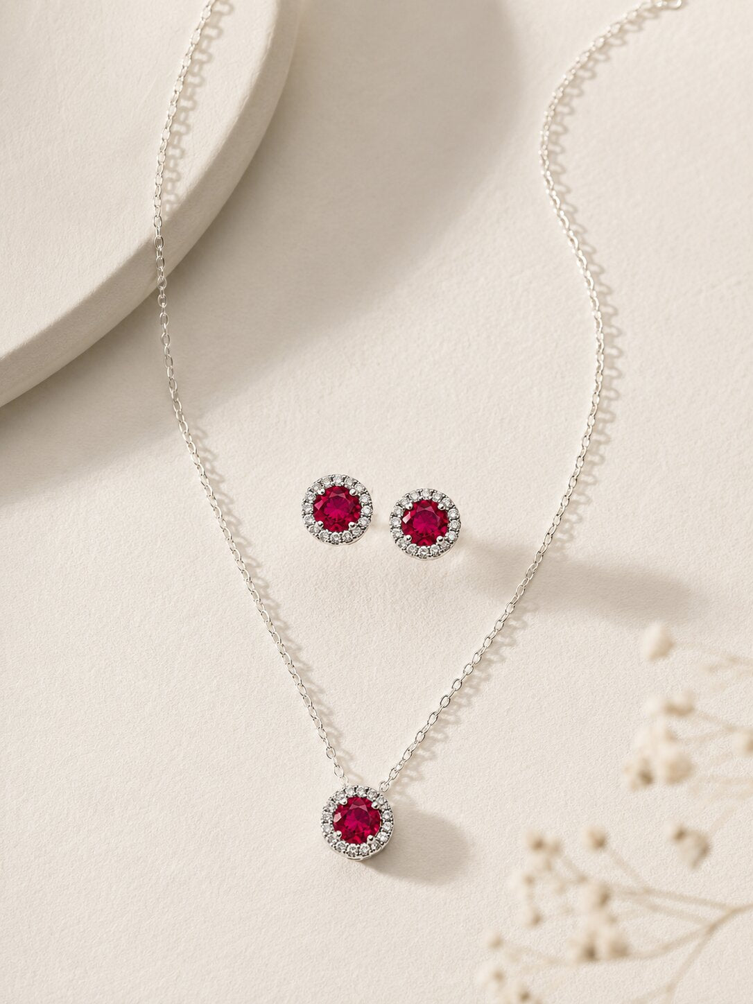 Rounded Ruby Silver Set