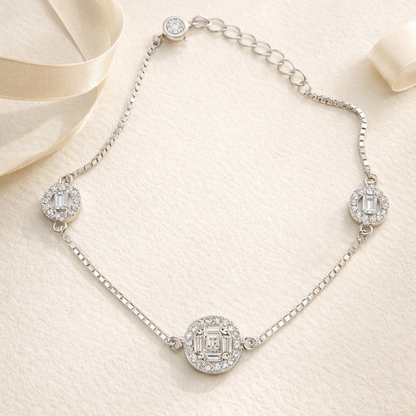 Minimal Diamond Adjustable Silver Bracelet