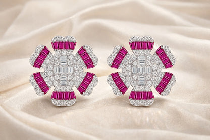 Regal Ruby And Diamonds Silver Earrings