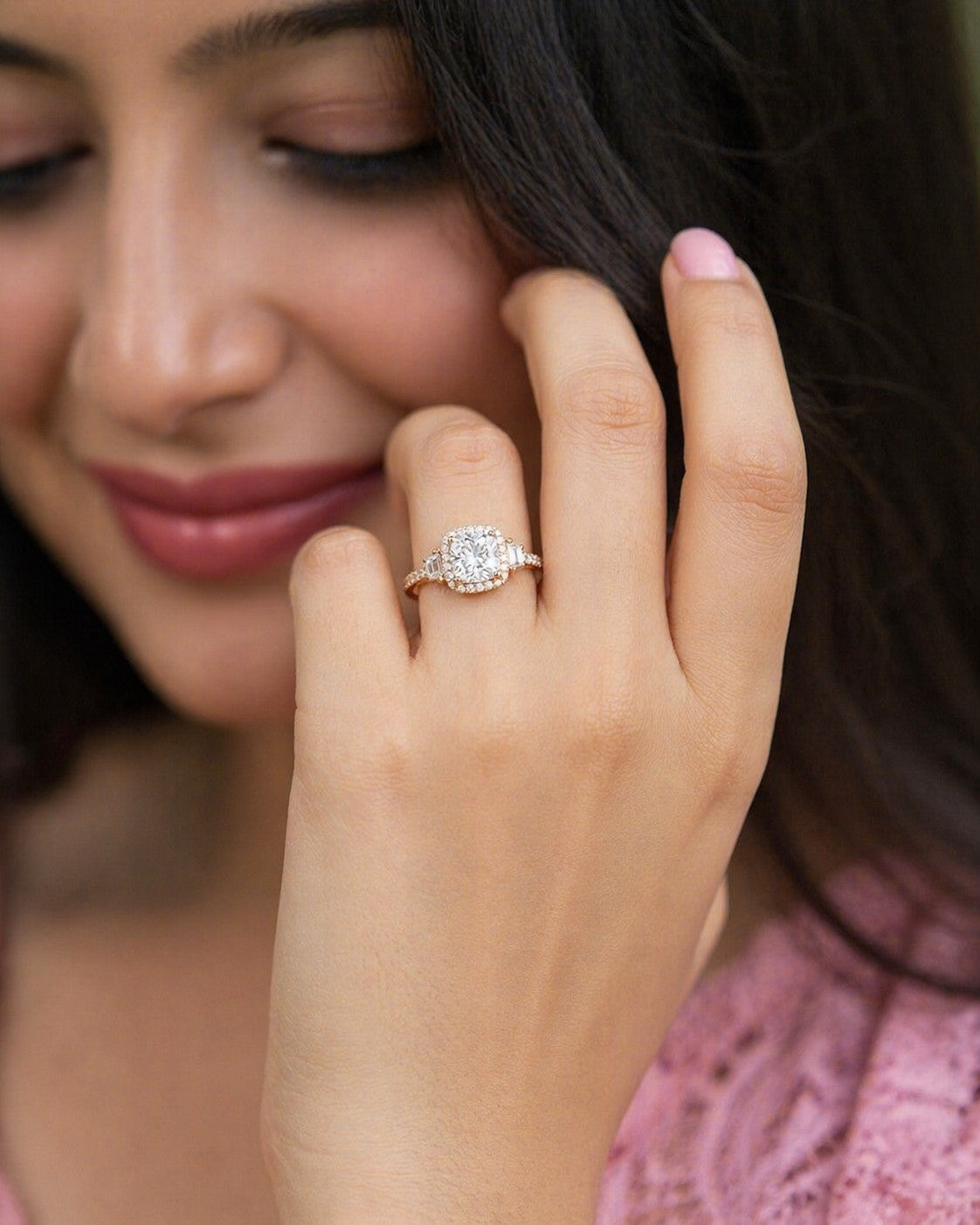 Classic Cushion Rosegold Silver Ring