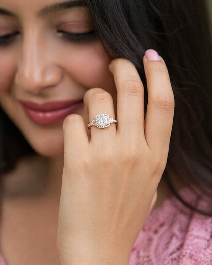 Classic Cushion Rosegold Silver Ring