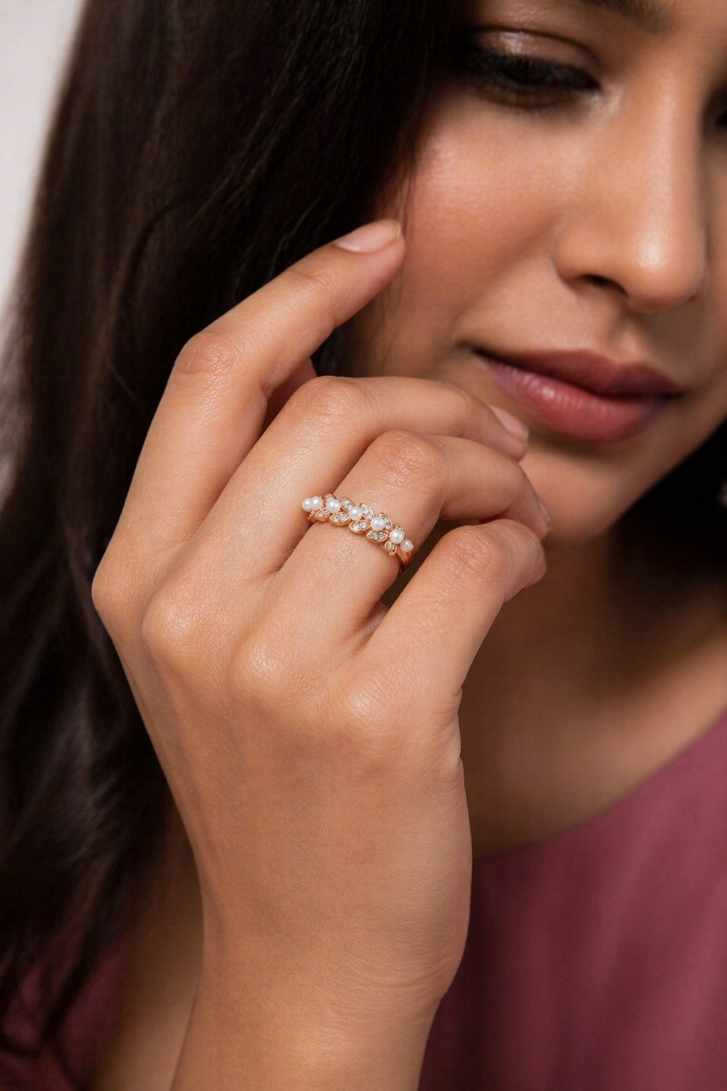 Mystic Pearl Rosegold Silver Ring