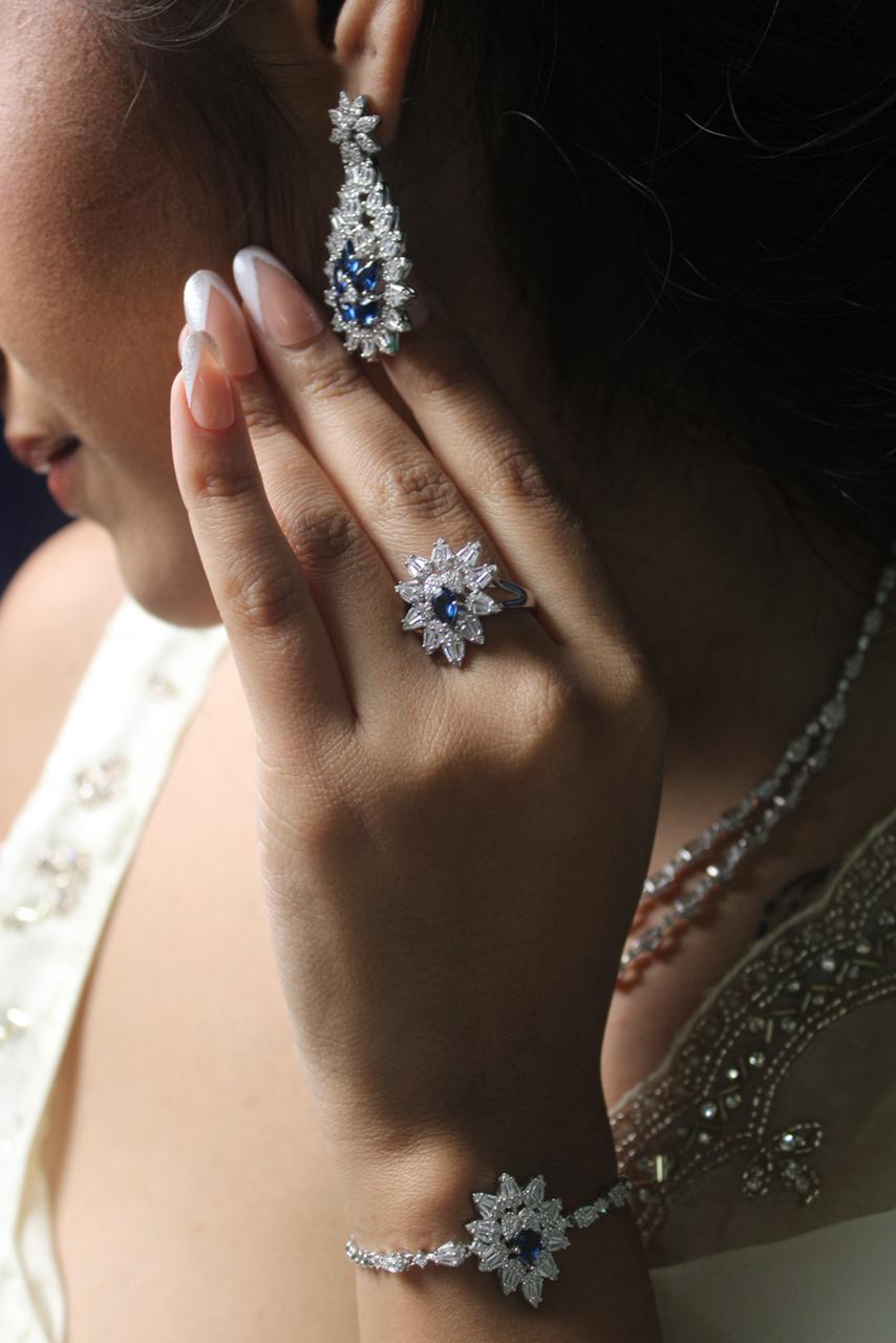 Sapphire Aura Silver Necklace Set