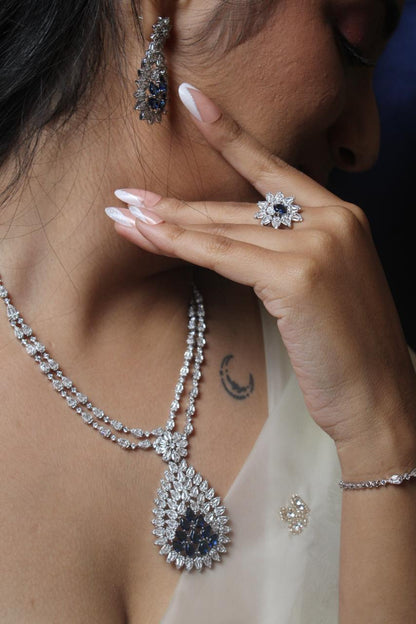 Sapphire Aura Silver Necklace Set