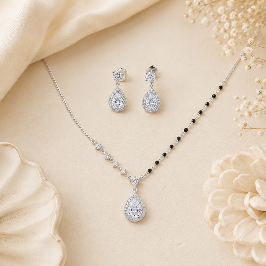 Shimmer Mangalsutra Silver Pendant Set