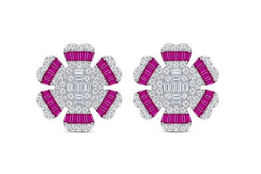 REGAL RUBY AND DIAMONDS SILVER EARRINGS