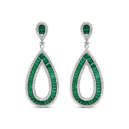 Emerald and Diamond Silver Dangler Earrings