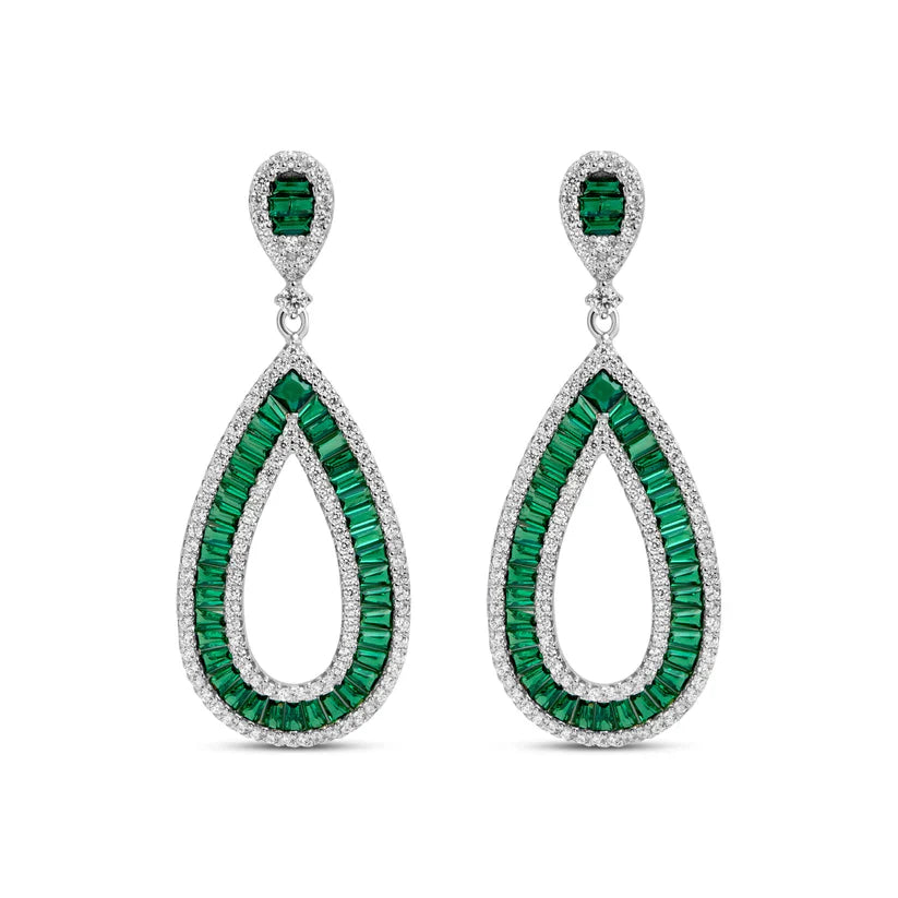 Emerald And Diamond Silver Dangler Earrings