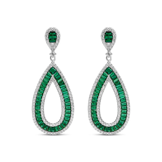 Emerald and Diamond Silver Dangler Earrings