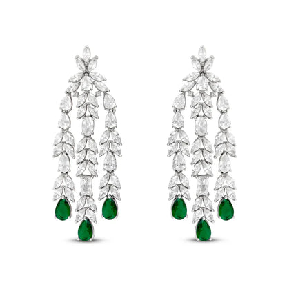 Statement Emerald Cocktail Diamond Silver Earrings