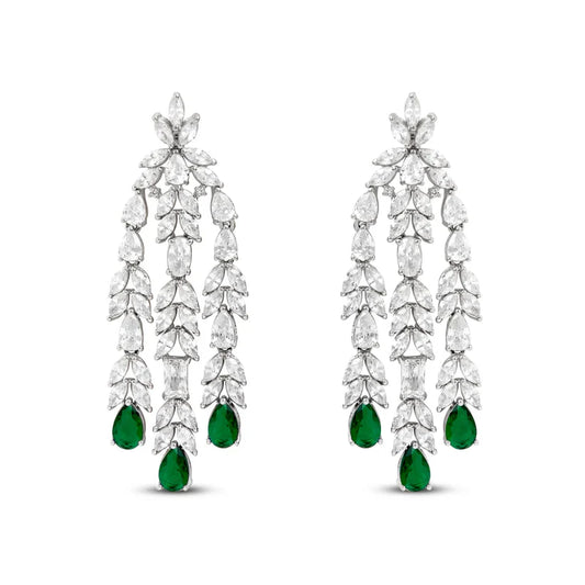 Statement Emerald Cocktail Diamond Silver Earrings