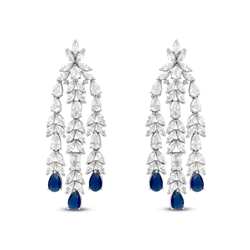 Statement Sapphire Cocktail Diamond Silver Earrings