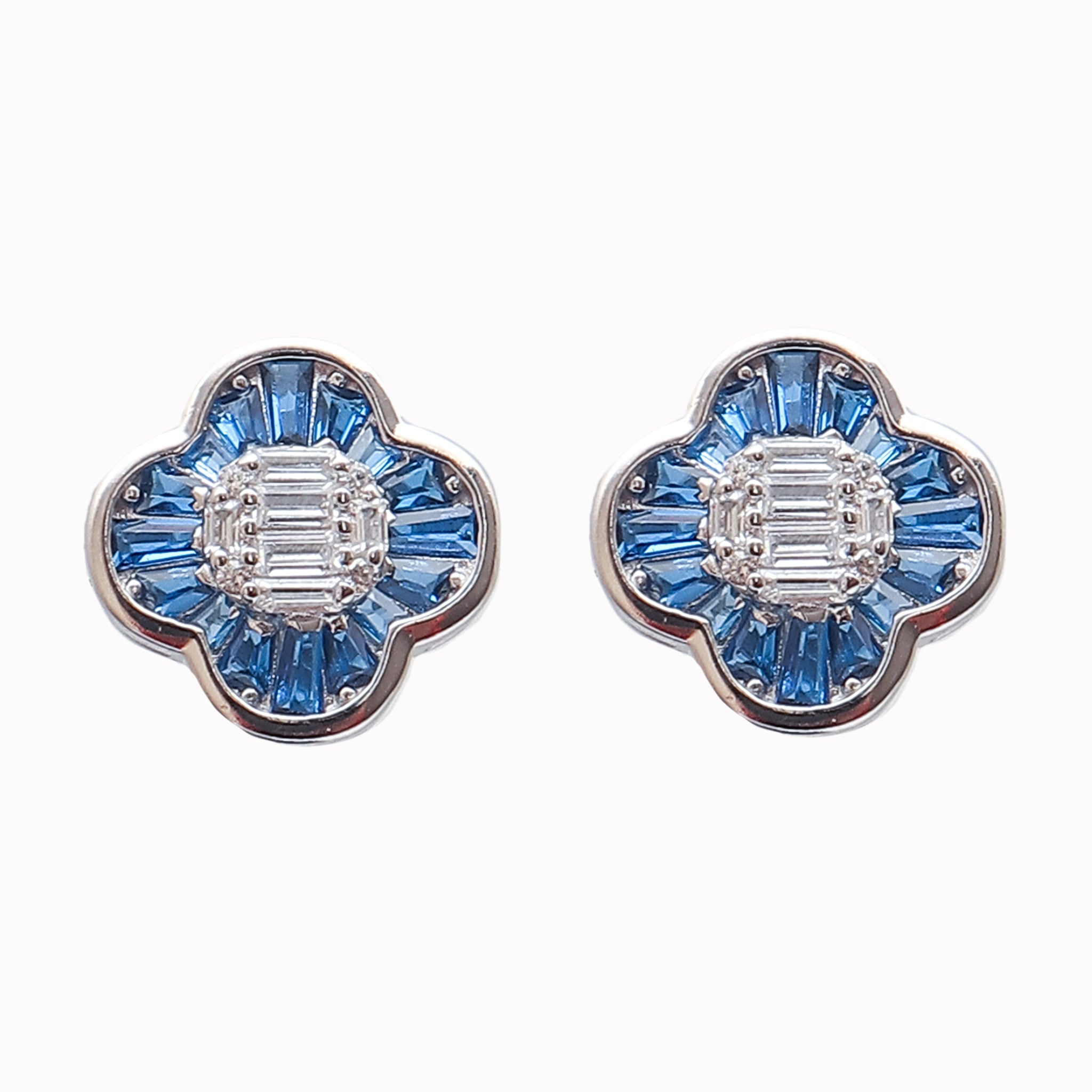 Diamond And Sapphire Studs Silver Earrings