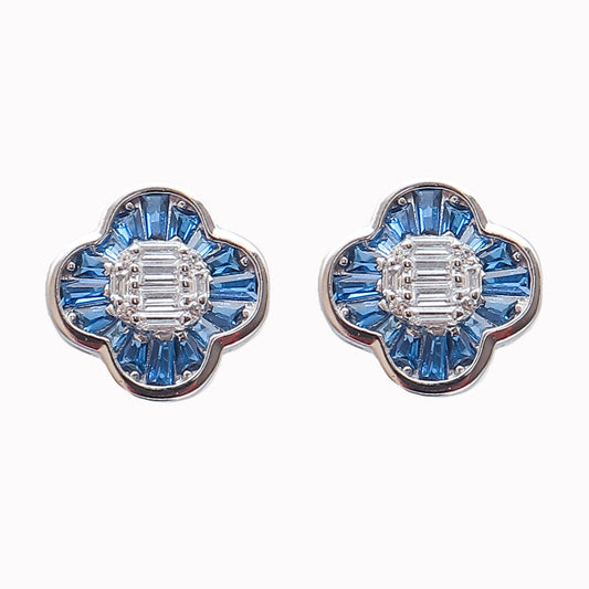 Diamond And Sapphire Studs Silver Earrings