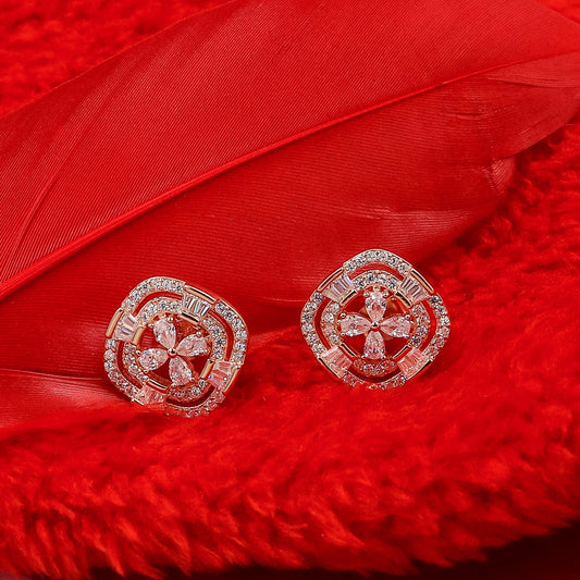 Stunning Rose Gold Studs Silver Earrings