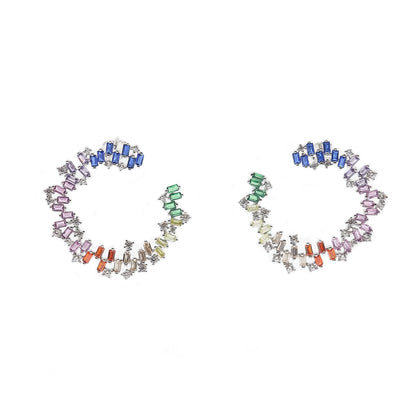 Multi Coloured Diamonds Silver Earrings