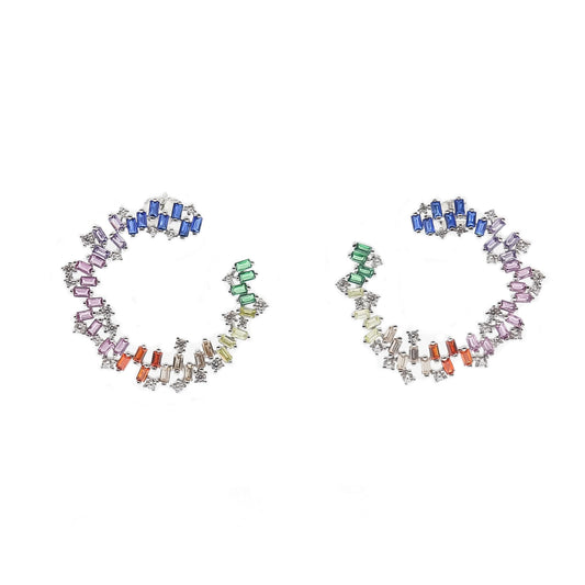Multi Coloured Diamonds Silver Earrings