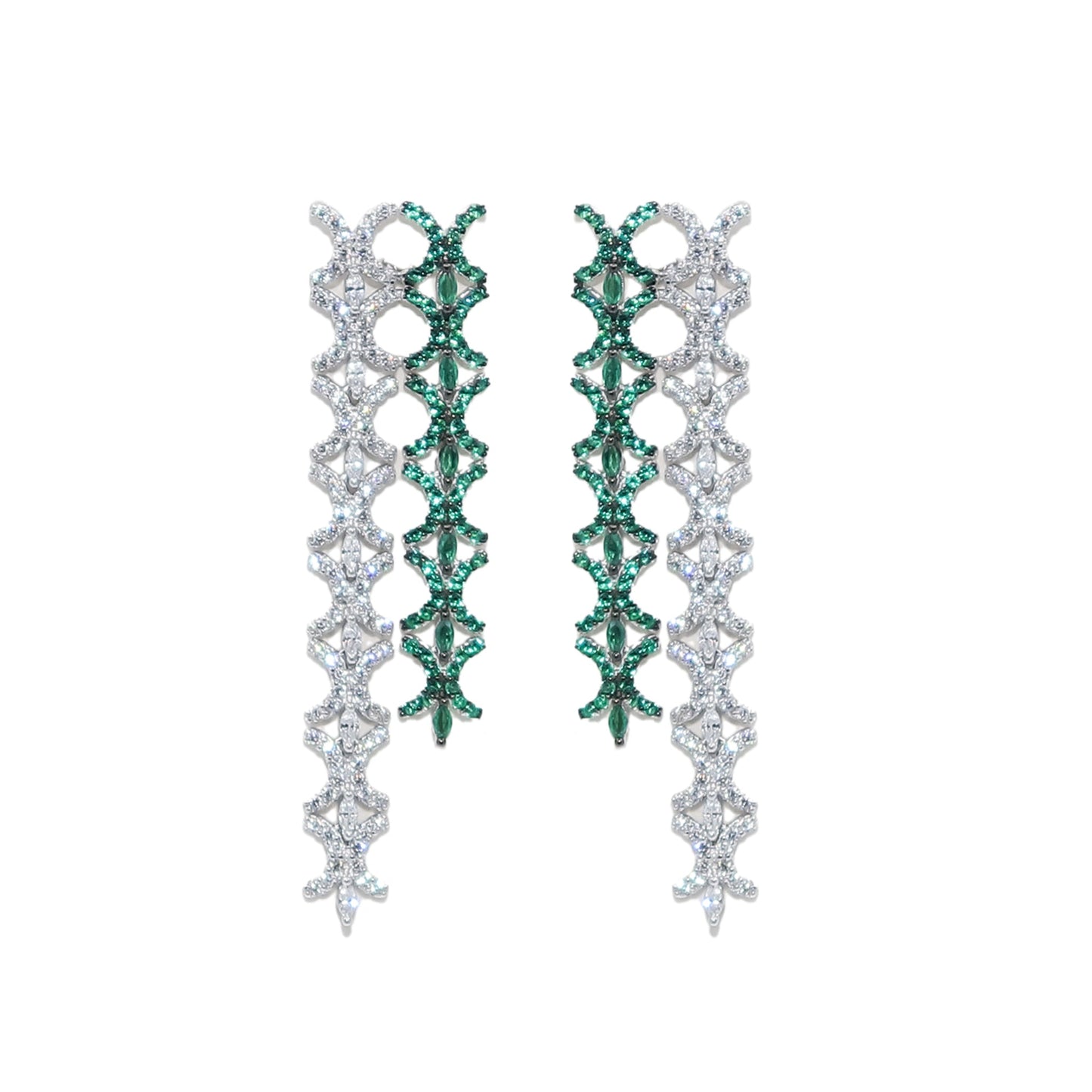 Elegance Emerald Diamond Fall Silver Earrings