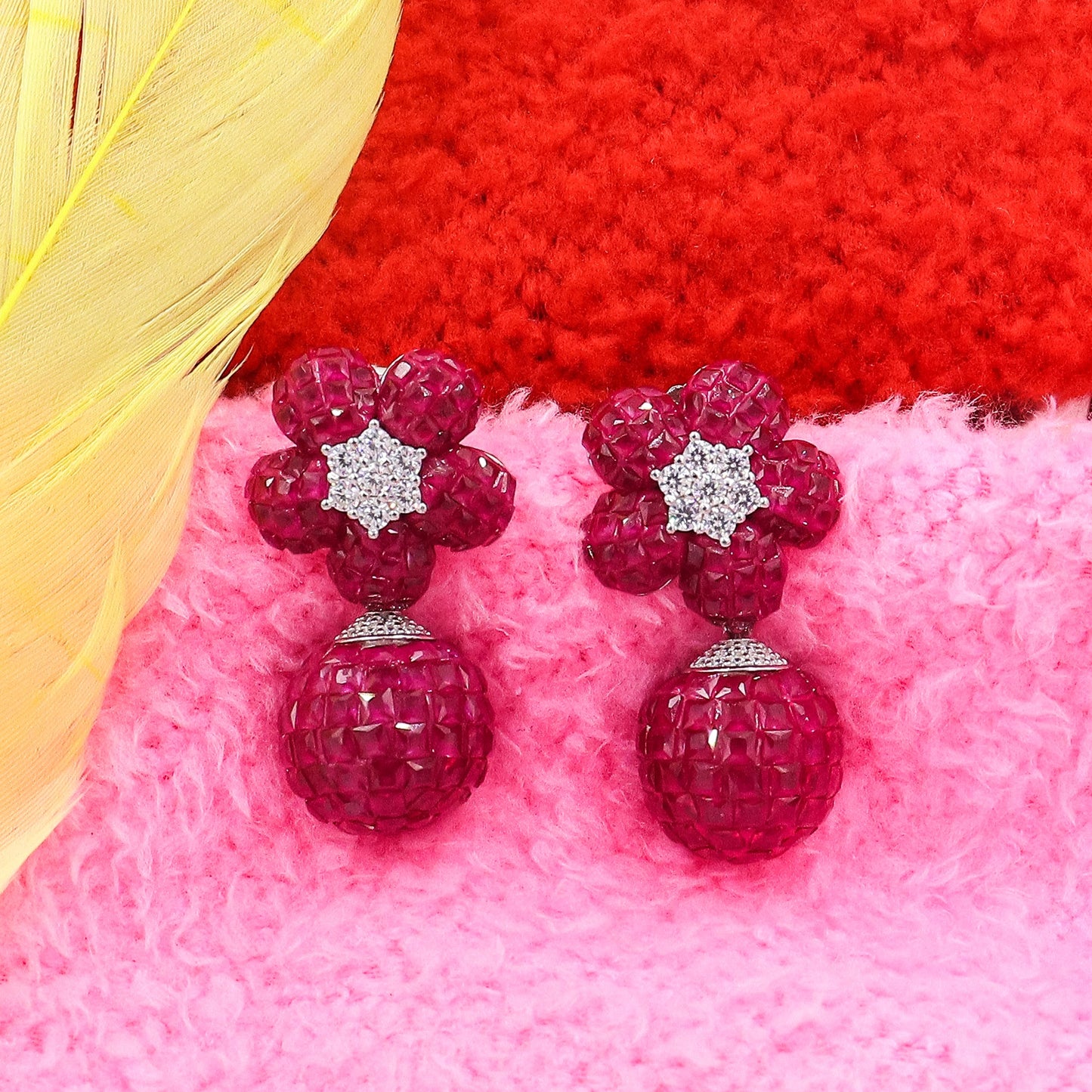 Ruby Ball Drop Silver Earrings