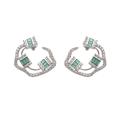 Baguette Emerald And Diamond Silver Earrings