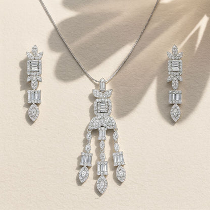 Luxe Diamond Silver Pendant Set