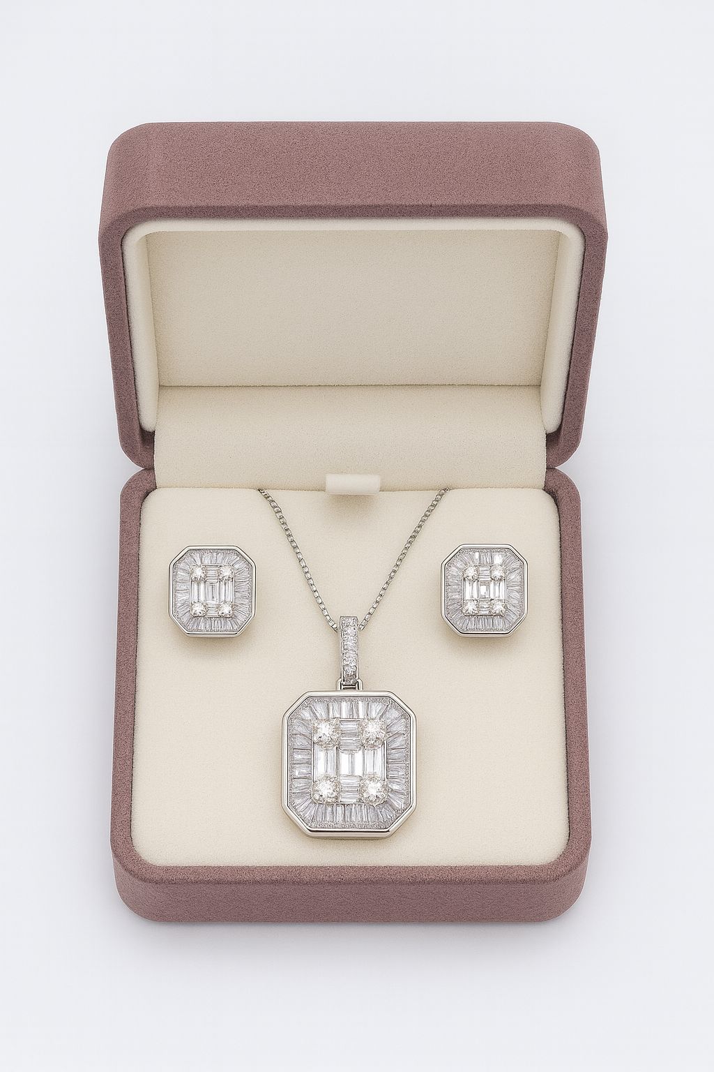 Classic Diamond Silver Pendant Set