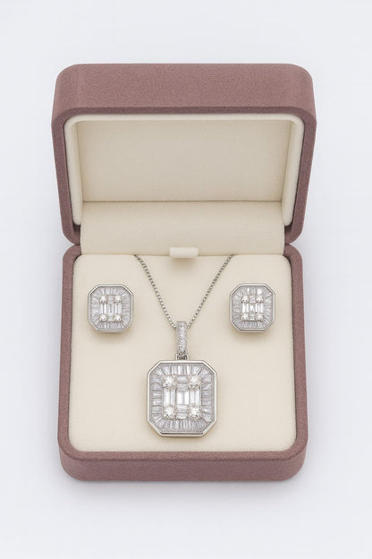 Classic Diamond Silver Pendant Set