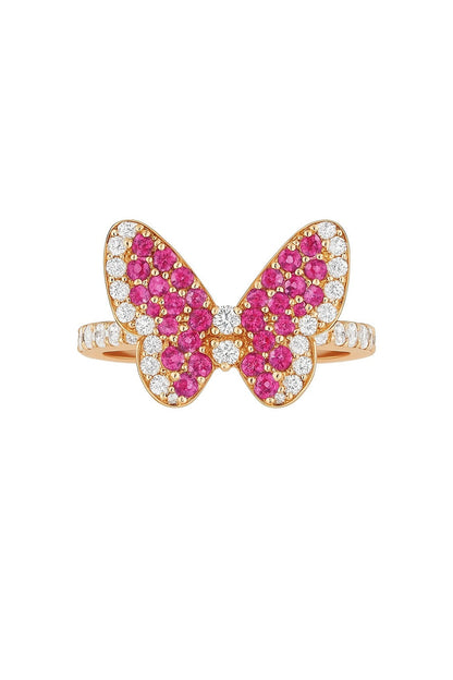 Red Butterfly Silver Ring
