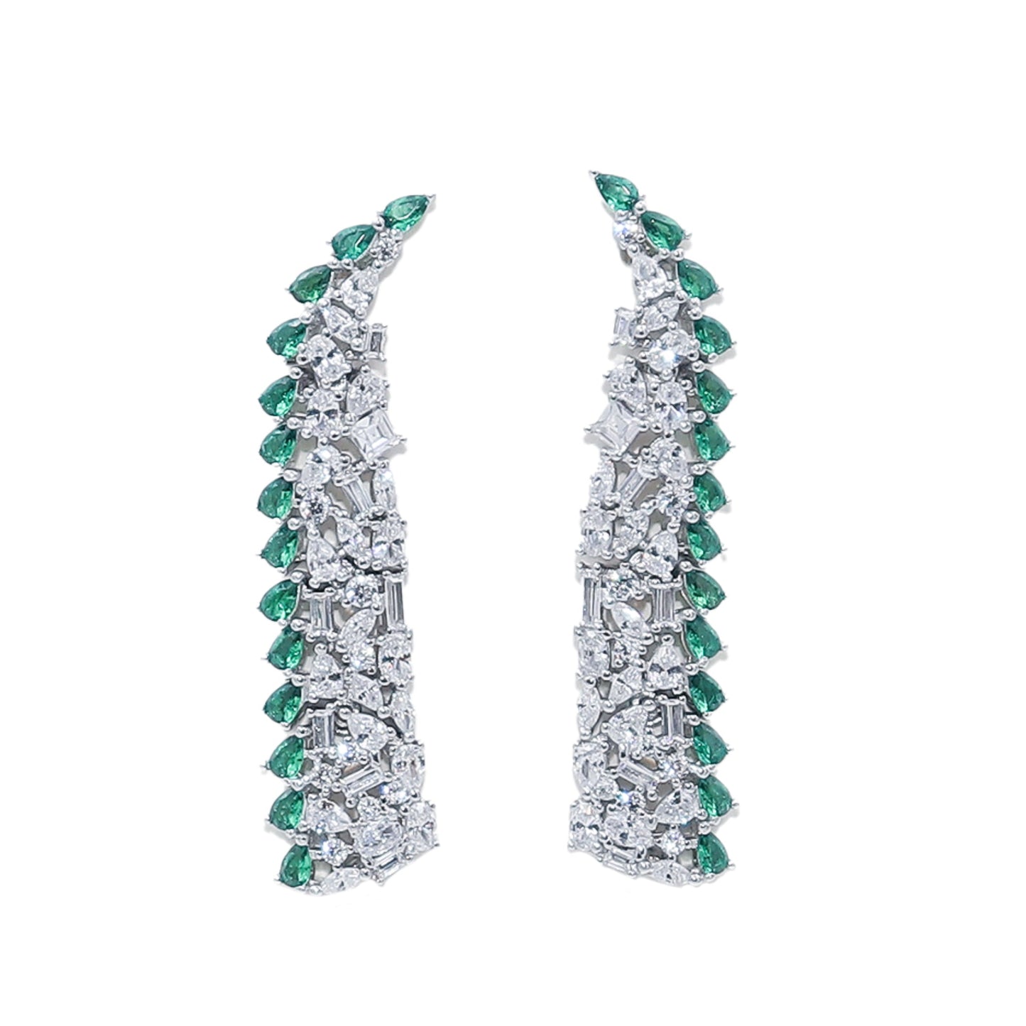 Sparkling Emerald And Diamond Silver Earrings
