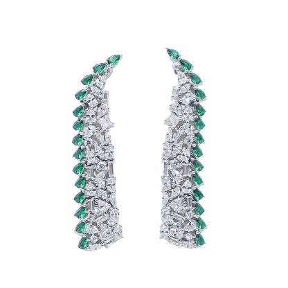 Sparkling Emerald And Diamond Silver Earrings