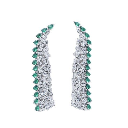 Sparkling Emerald And Diamond Silver Earrings